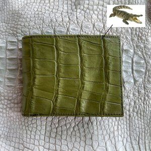 Double Side Green Genuine Crocodile ,Alligator Skin Leather Men's Bifold Wallet